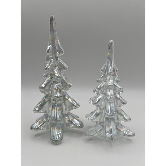 Silvestri Iridescent Art Glass Pine Tree Figurine Christmas Decor Vintage Pair - Picture 2 of 7